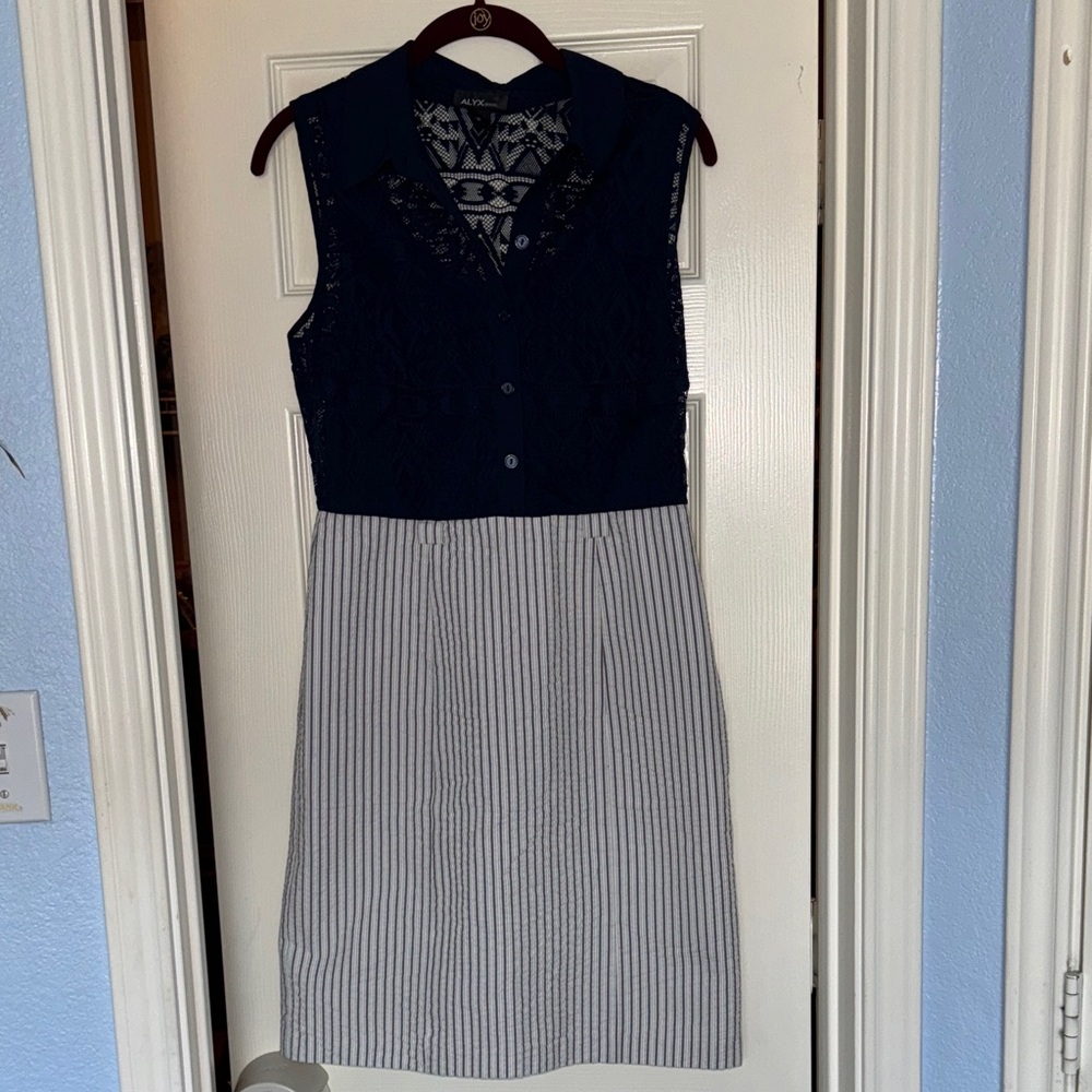 Alyx Navy Lace Collared Sleeveless dress Striped Skirt Bottom (4) Classic preppy